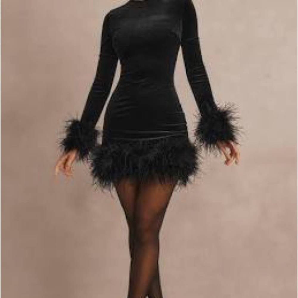 House of CB Black Bodycon Mini Dress with Mock Neck